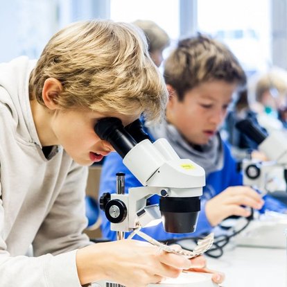Mikroskopierende Schüler