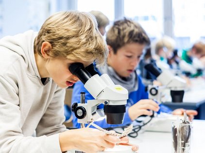 Schüler beim Mikroskkopieren